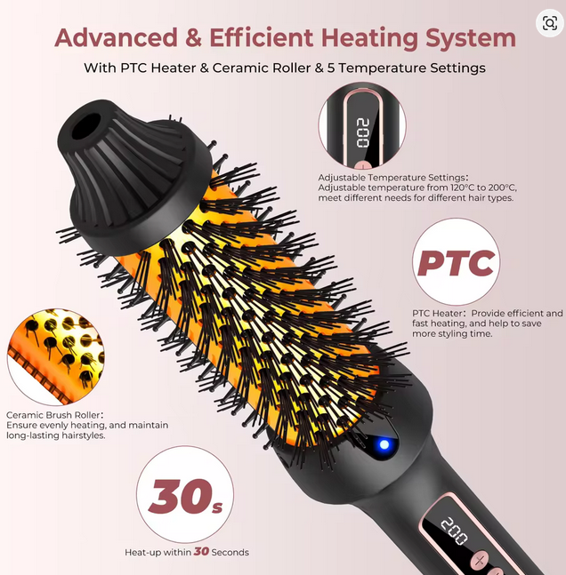 Heated Styling Brush 3-in-1 Ionic Hair Curler/Straightener