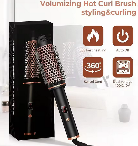 3 In 1 Ionic Hair Curler Straightener Professional Curling Iron Heated Hair Styling Brush Anti-Scald Thermal Brush Curl Wand
